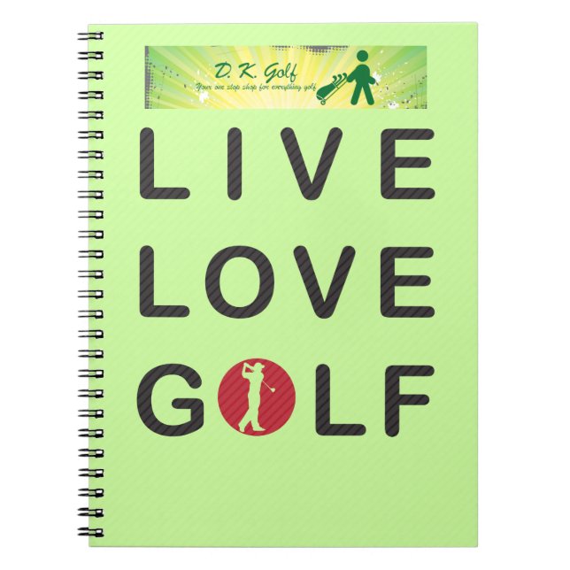 Live Love Golf Golfing Red Black DKGolf Notebook (Front)