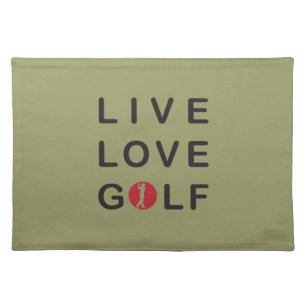 Live Love Golf Golfing Red Black tan Cloth Placemat