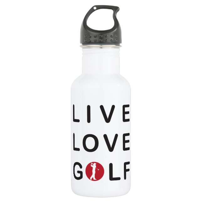 Live Love Golf Golfing Red Black Water Bottle (Front)