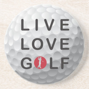 live love golf sandstone coaster. drink coaster