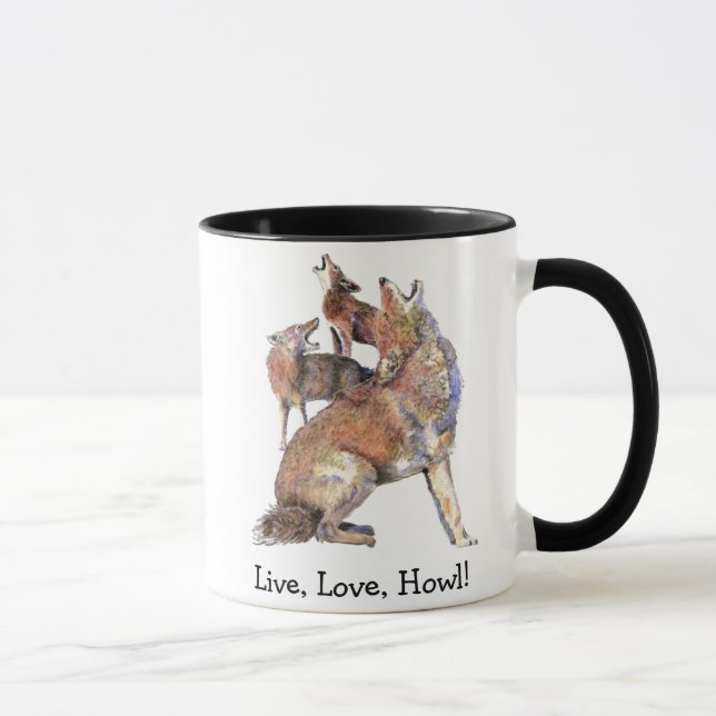 Live Love Howl Fun Quote Howling Coyotes Mug (Right)