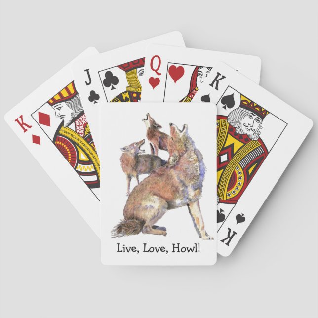 Live Love Howl Fun Quote Howling Coyotes Poker Cards (Back)
