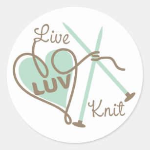 live love knit heart yarn knitting needles classic round sticker