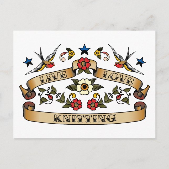 Live Love Knitting Postcard (Front)