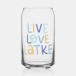 Live Love Latke Hanukkah Design Can Glass<br><div class="desc">Celebrate the joy of Hanukkah with this colorful "Live Love Latke" design. Featuring bright colors and playful typography,  this graphic is perfect for a variety of products,  from home decor to gifts. Add a touch of holiday spirit and deliciousness to your space with this fun and festive design.</div>