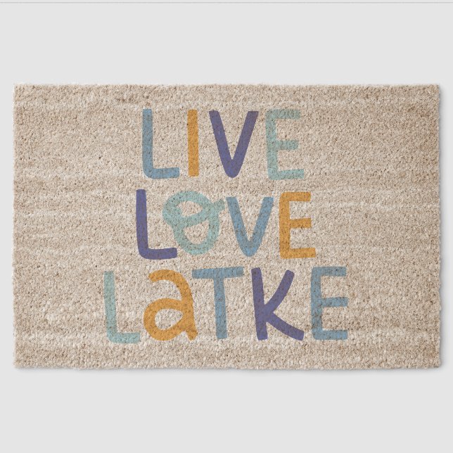 Live Love Latke Hanukkah Design Fiber Doormat (Front)