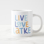 Live Love Latke Hanukkah Design Giant Coffee Mug<br><div class="desc">Celebrate the joy of Hanukkah with this colorful "Live Love Latke" design. Featuring bright colors and playful typography,  this graphic is perfect for a variety of products,  from home decor to gifts. Add a touch of holiday spirit and deliciousness to your space with this fun and festive design.</div>