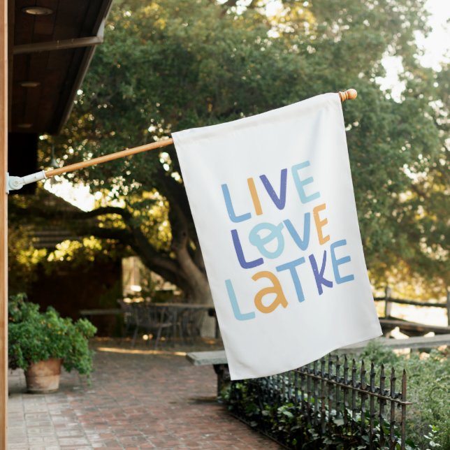 Live Love Latke Hanukkah Design House Flag (In SItu)