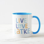 Live Love Latke Hanukkah Design Mug<br><div class="desc">Celebrate the joy of Hanukkah with this colorful "Live Love Latke" design. Featuring bright colors and playful typography,  this graphic is perfect for a variety of products,  from home decor to gifts. Add a touch of holiday spirit and deliciousness to your space with this fun and festive design.</div>