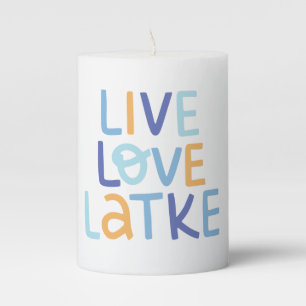 Live Love Latke Hanukkah Design Pillar Candle