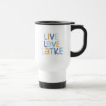 Live Love Latke Hanukkah Design Travel Mug<br><div class="desc">Celebrate the joy of Hanukkah with this colorful "Live Love Latke" design. Featuring bright colors and playful typography,  this graphic is perfect for a variety of products,  from home decor to gifts. Add a touch of holiday spirit and deliciousness to your space with this fun and festive design.</div>