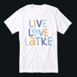 Live Love Latke Hanukkah Design Tri-Blend Shirt<br><div class="desc">Celebrate the joy of Hanukkah with this colorful "Live Love Latke" design. Featuring bright colors and playful typography,  this graphic is perfect for a variety of products,  from home decor to gifts. Add a touch of holiday spirit and deliciousness to your space with this fun and festive design.</div>