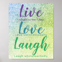 Live Love Laugh Blue Green Glitter Script