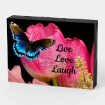 Live Love Laugh Butterfly And Tulips Wooden Box Sign at Zazzle
