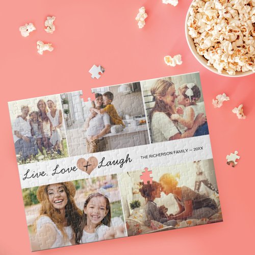 Live Love  Laugh Modern Family Photo Collage Jigsaw Puzzle