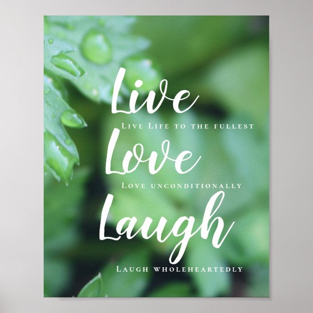 Live Love Laugh Motivational Typography Foliage Poster (Front)