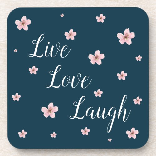 Live Love Laugh   Navy Blue Floral Beverage Coaster