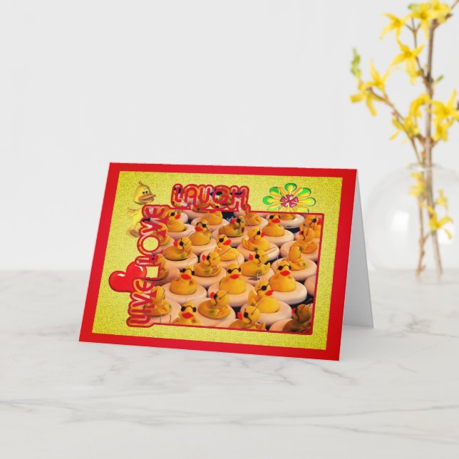 Live Love Laugh Rubber Ducks Inspirational Card (Yellow Flower)