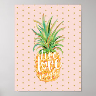 Live Love Laugh   Trendy Topical Island Pineapple Poster