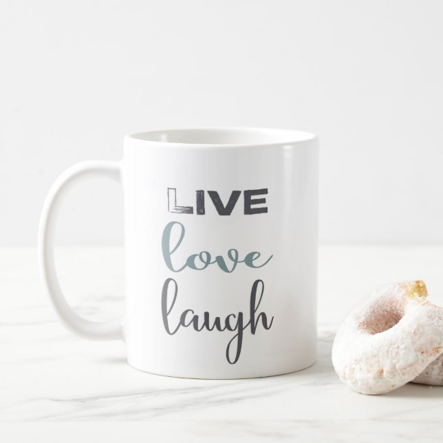 Live Love Laugh Typography Quote Coffee Mug (With Donut)