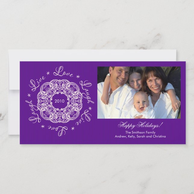 Live Love Laugh Vintage Ornament Holiday PhotoCard (Front)