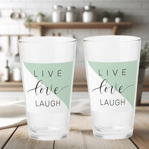 Live Love Laught Positive Motivation Mint Quote Glass