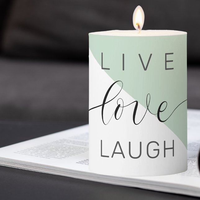Live Love Laught Positive Motivation Mint Quote Pillar Candle (Creator Uploaded)