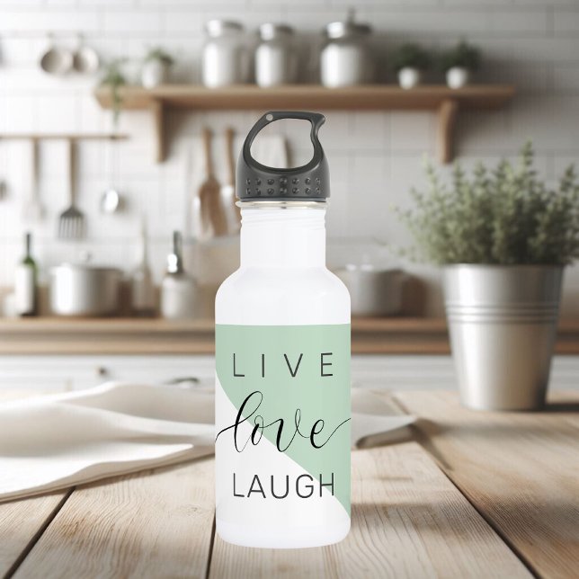 Live Love Laught Positive Motivation Mint Quote Stainless Steel Water Bottle (Creator Uploaded)