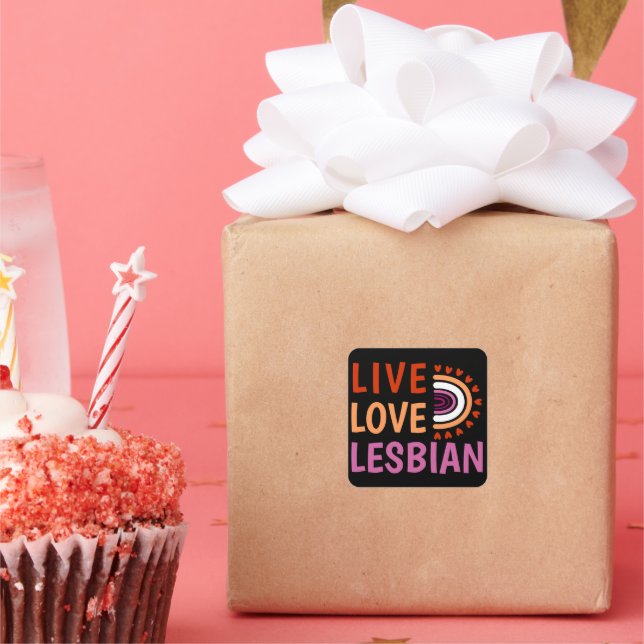 Live love lesbian boho rainbow celebrate diversity square sticker (Party)