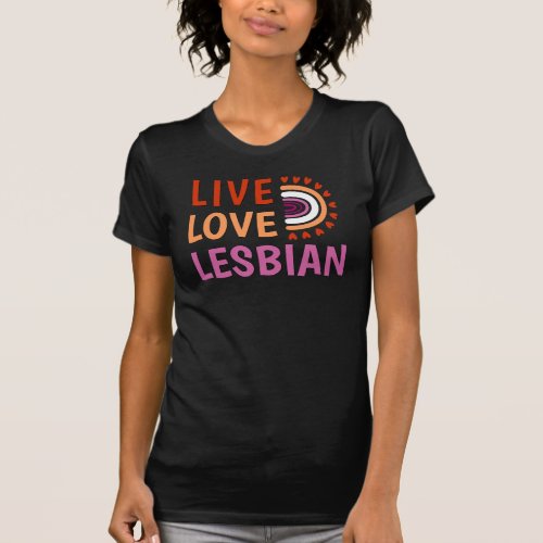 Live love lesbian celebrate diversity boho rainbow T_Shirt