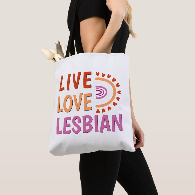 Live love lesbian celebrate diversity boho rainbow tote bag (Close Up)