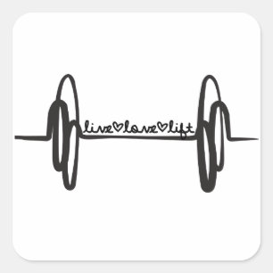 Live Love Lift Bar Black Square Sticker