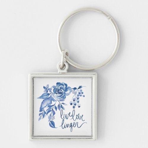 Live Love Linger  Blue Rose Floral Keychain