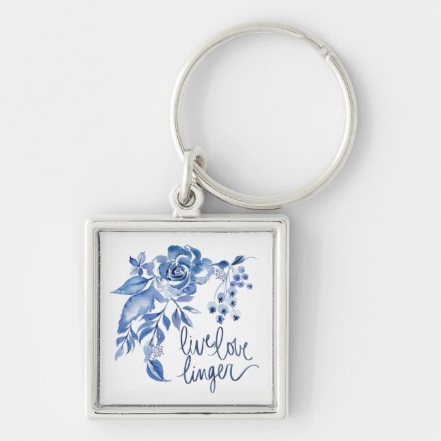 Live Love Linger | Blue Rose Floral Keychain (Front)