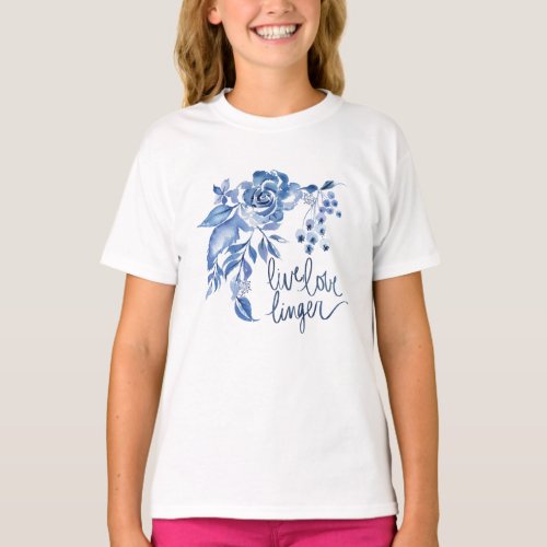 Live Love Linger  Blue Rose Floral T_Shirt