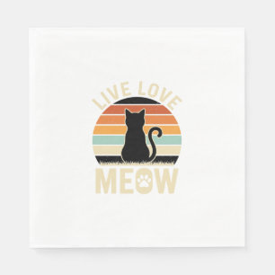 Live Love Meow Vintage Cat Sunset Design_1 Napkins