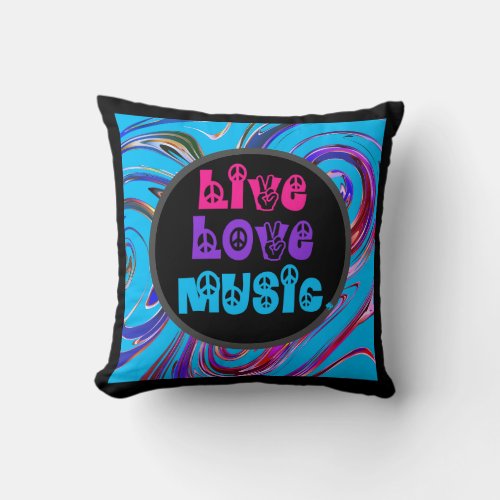 Live Love Music Throwback Pillow