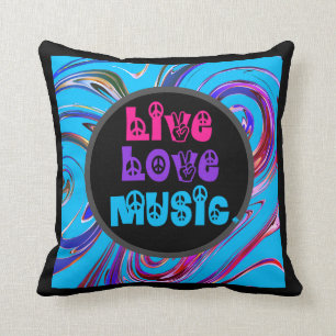 Live Love Music Throwback Pillow