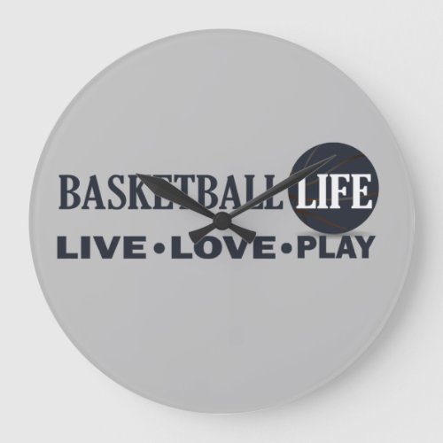 live love play basketball life blue text large clock