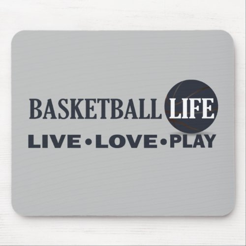 live love play basketball life blue text mouse pad