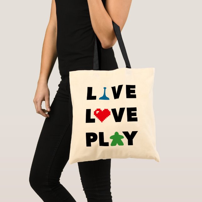 Live, Love, Play Black Text Basic Tote Bag (Front (Product))