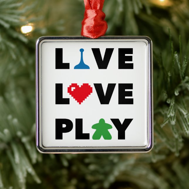 Live, Love, Play Black Text Metal Ornament (Tree)