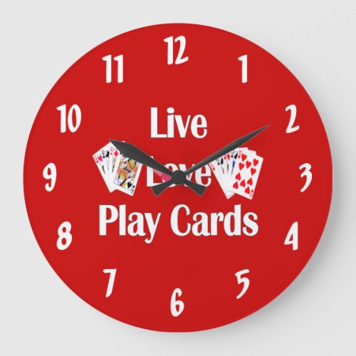 Live Love Play Cards_Red Large Clock