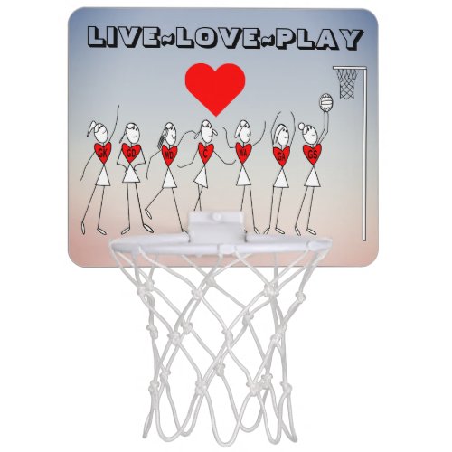 Live Love Play Netball Quote and Heart Print Mini Basketball Hoop