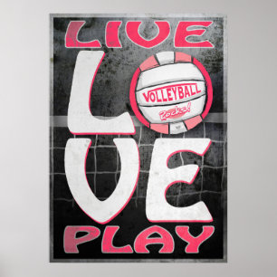 Live Love Play Pink Volleyball Poster