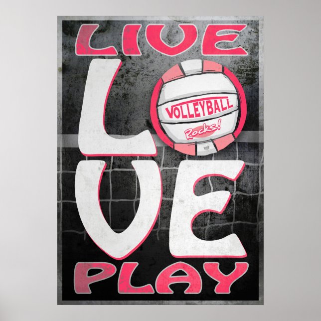 Live Love Play Pink Volleyball Poster (Front)