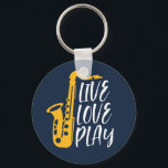 Live Love Play Saxophone Player Jazz Music Lover Keychain<br><div class="desc">Vintage retro orchestra and jazz music fan design for those playing violin and saxophone in a music band or symphony. Cool classical jazz merchandise for saxophonist, violinist, musician and artist. Funny and humorous music pun for violin and saxophone teacher, orchestra fan and those who just love music. Great souvenir, Christmas...</div>