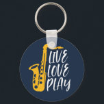 Live Love Play Saxophone Player Jazz Music Lover Keychain<br><div class="desc">Vintage retro orchestra and jazz music fan design for those playing violin and saxophone in a music band or symphony. Cool classical jazz merchandise for saxophonist, violinist, musician and artist. Funny and humorous music pun for violin and saxophone teacher, orchestra fan and those who just love music. Great souvenir, Christmas...</div>