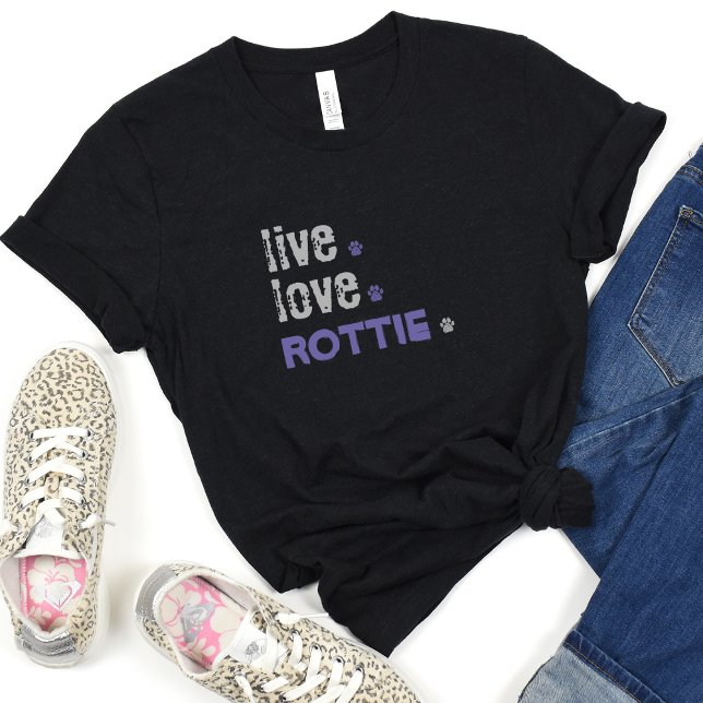 Live Love Rottie Mom T-Shirt (This casual Black Tshirt with Live.love.Rottie is super cute, especially for just chilling!)