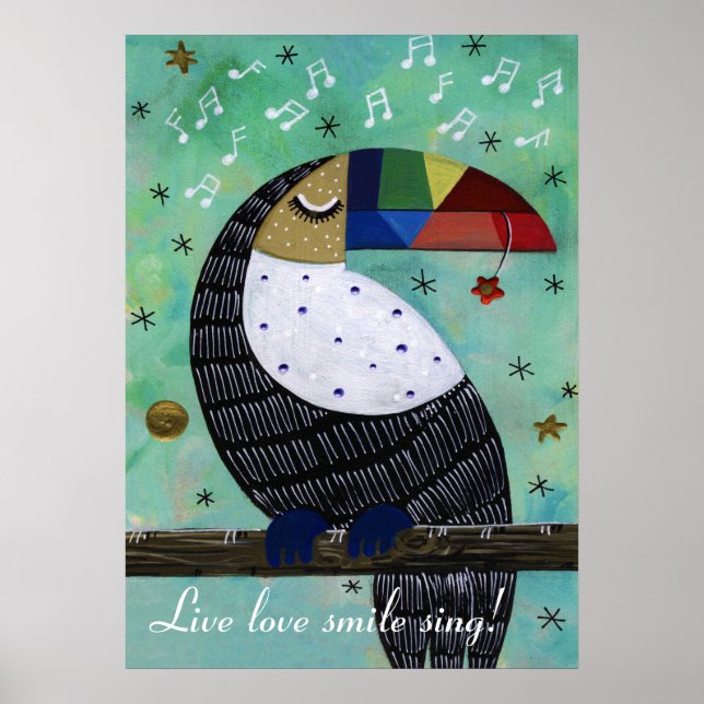 Live love smile colorful acrylic parrot with text poster (Front)